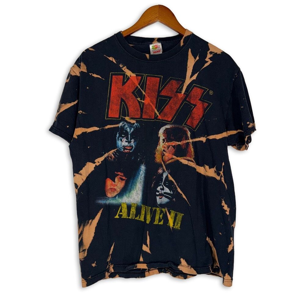 Y2K VTG KISS Alive II T-Shirt Large Black Tie Dye Classic Rock Album